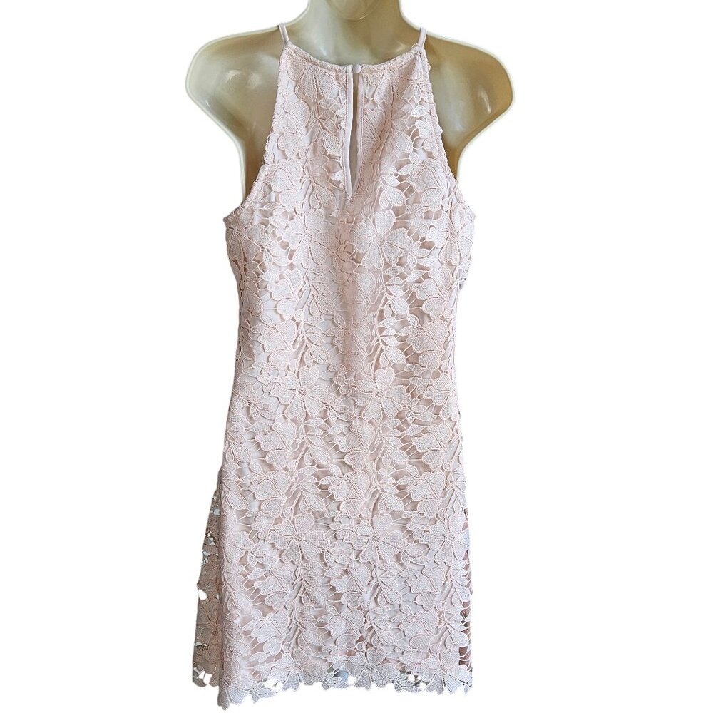 Cottagecore Pastel Pink Mini Scalloped Lace Halter Dress, A New Day™, XS, NWT - Picture 3 of 9